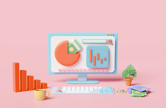 Conversion optimization analytics dashboard showing charts, performance metrics, and growth data with 3D elements